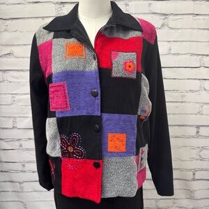 Vintage Patchwork Artsy Jacket Koret Embroidered‎ Colorblock Boho Small